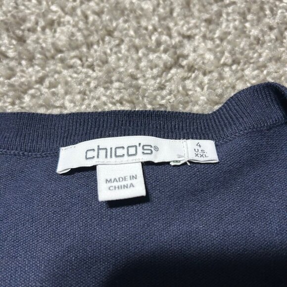 Chicos Womens Sz XXL Navy Open Front Cardigan/ Embroidered Floral Sleeves - Picture 7 of 11